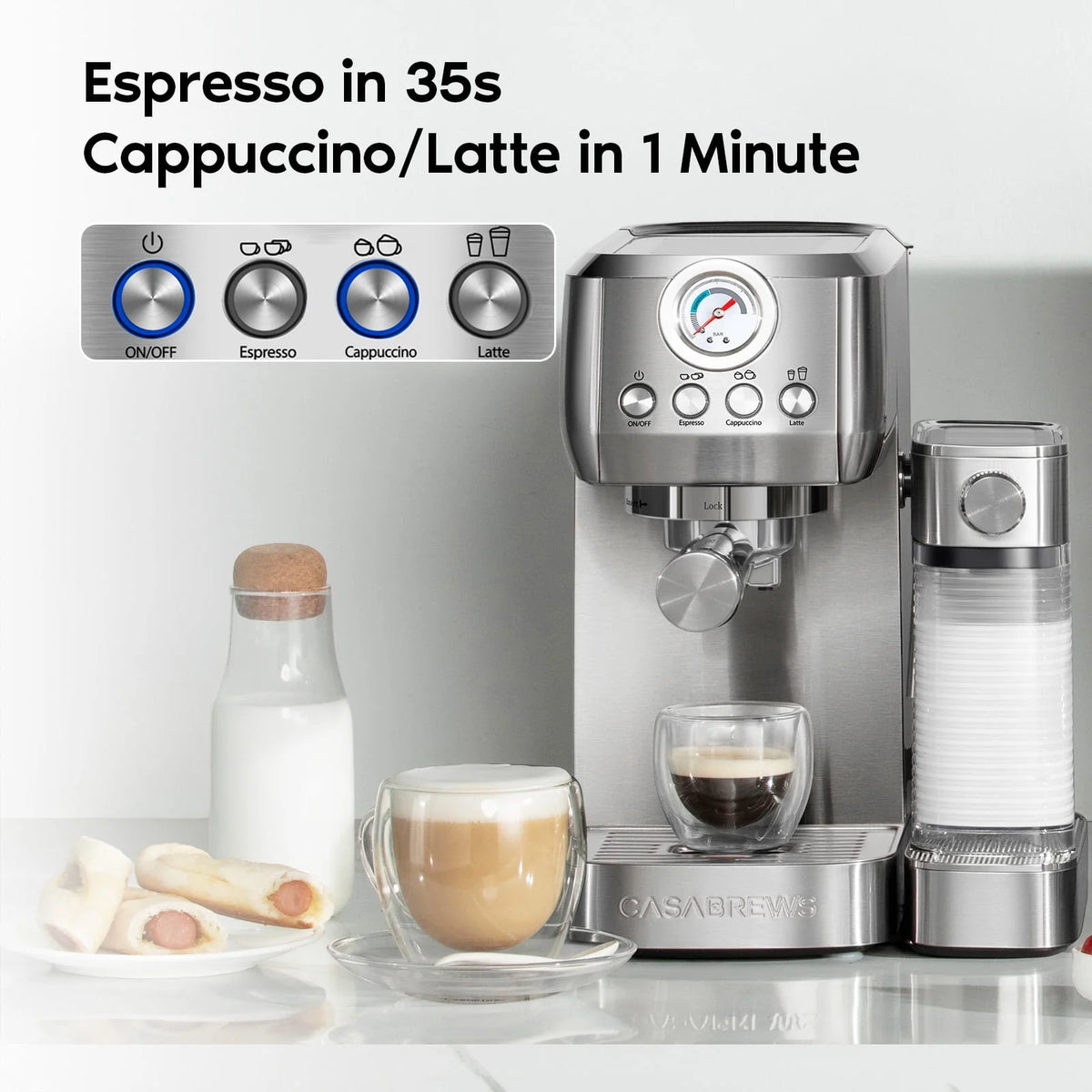 20 Bar Stainless Steel Espresso Machine with Milk Tank P2505
