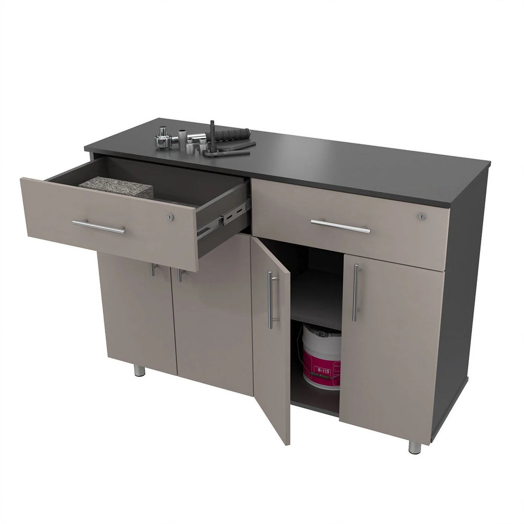 Engineered Wood Double Storage Garage Cabinet in Taupe L897149