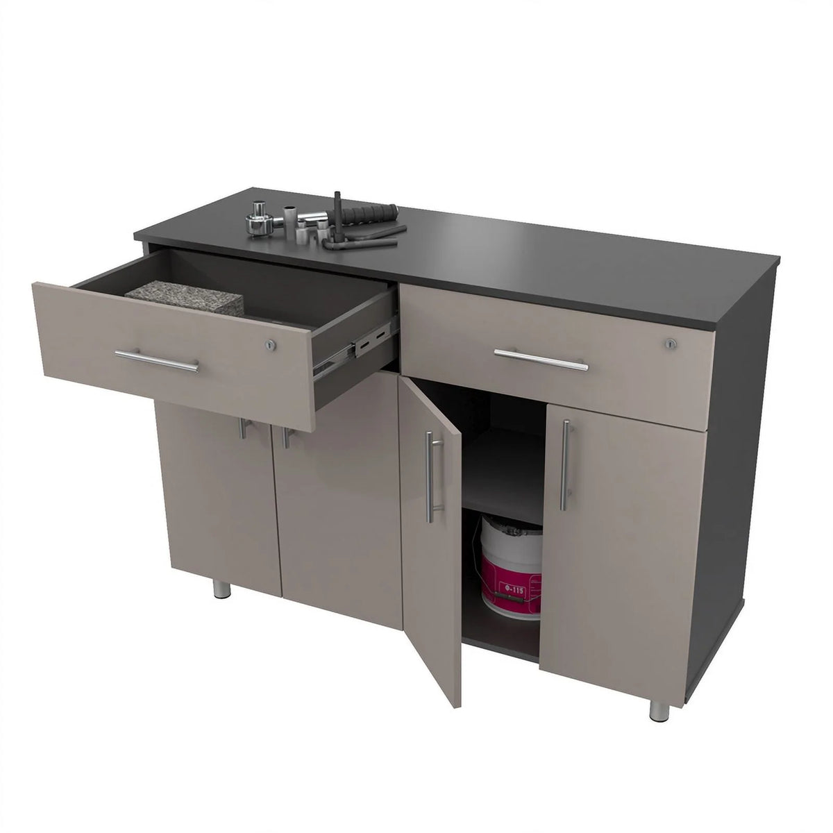 Engineered Wood Double Storage Garage Cabinet in Taupe L897149