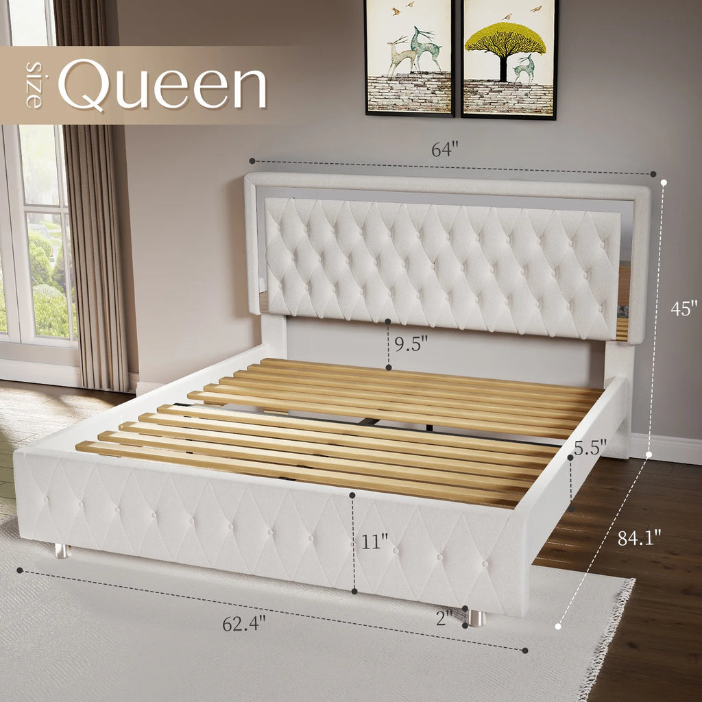 Queen Size Velvet Button Tufted LED Bed Frame K1250