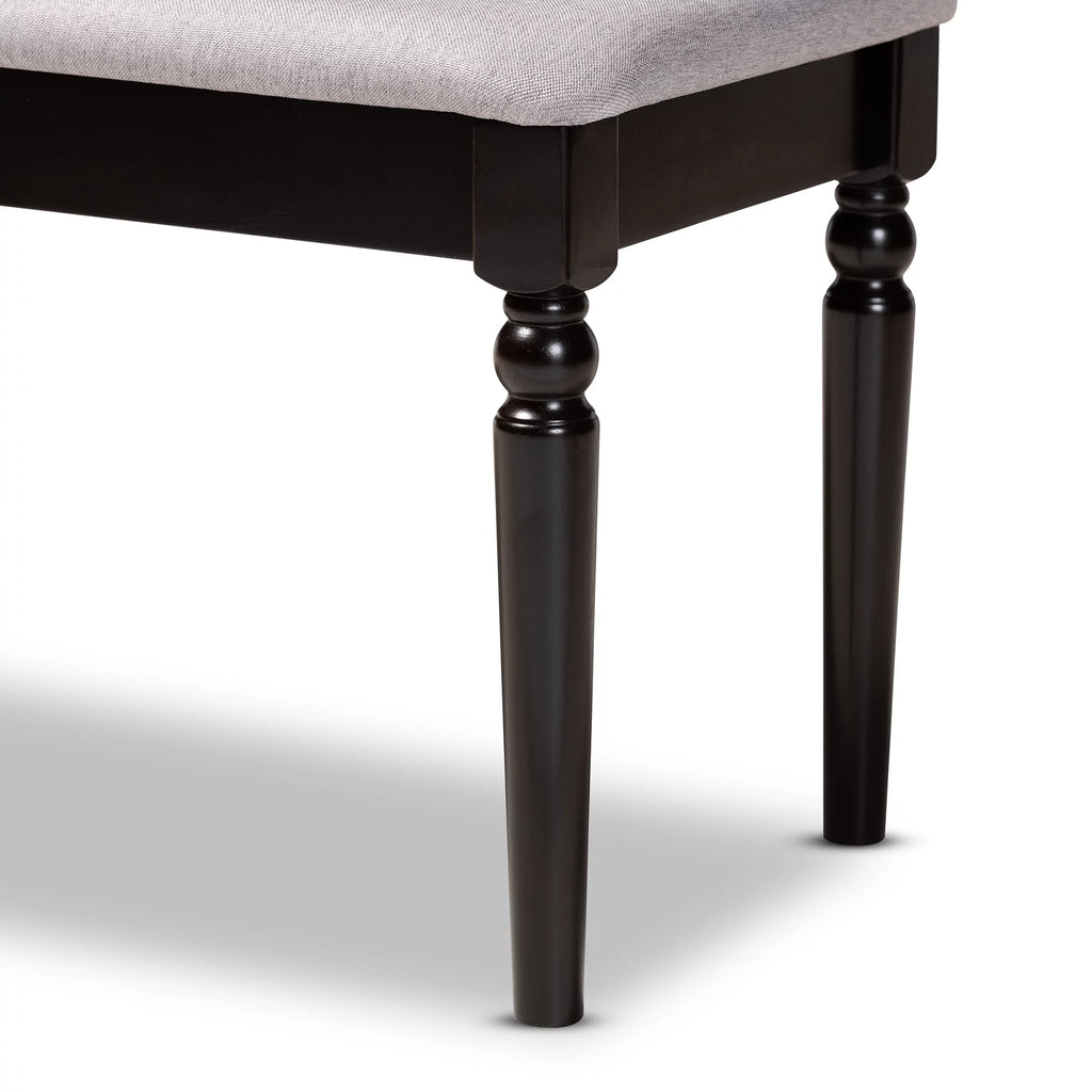 Grey Fabric Upholstered Dark Brown Wood Dining Bench L867106