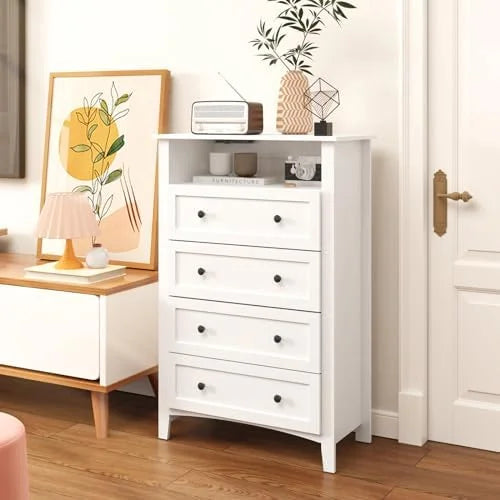 White 4 Drawer Dresser with LED Lights and Charging Station K936