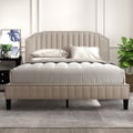 Beige Queen Size Linen Upholstered Platform Bed Frame with Wood Slats B794