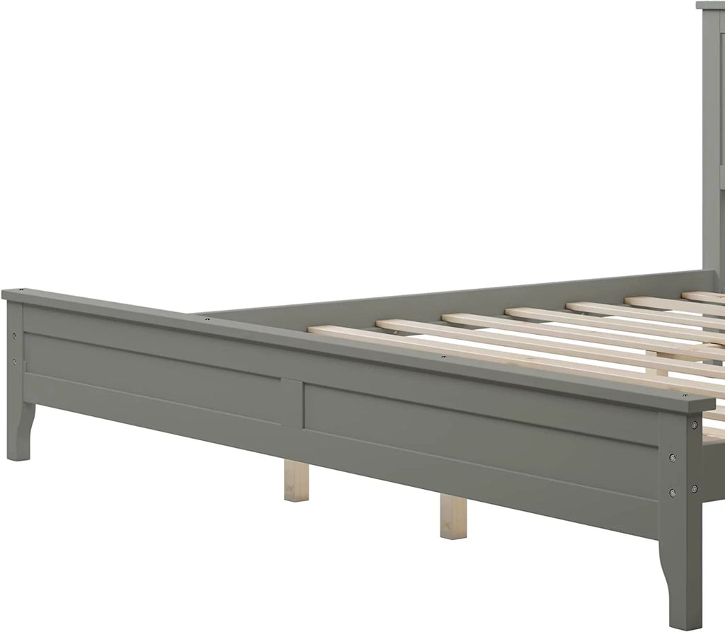 King Size Wood Platform Bed Frame with Headboard and Slat Support, Grey W2152