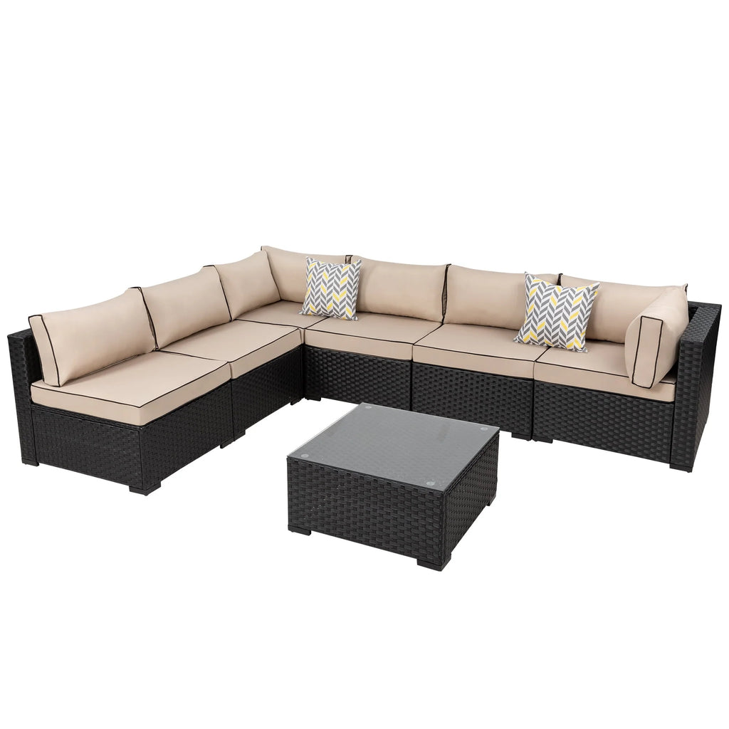 7 Pieces All-Weather Rattan Sectional Sofa with Tea Table E41427