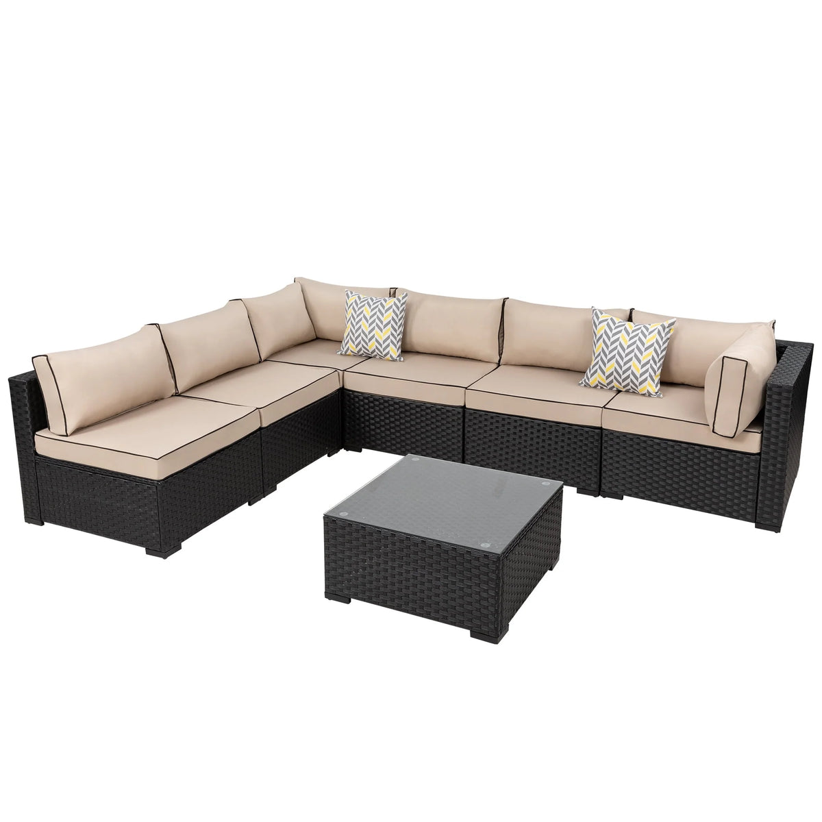 7 Pieces All-Weather Rattan Sectional Sofa with Tea Table E41427
