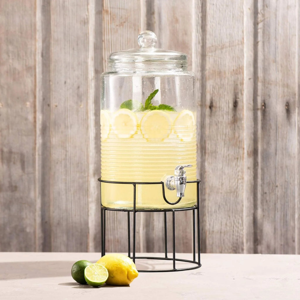 Clear Glass Drink Dispenser with Spigot and Stand H8771