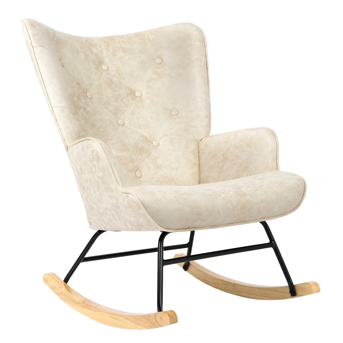 Polyester Fabric Rocking Chair with Wooden Base and Armrests White P350373