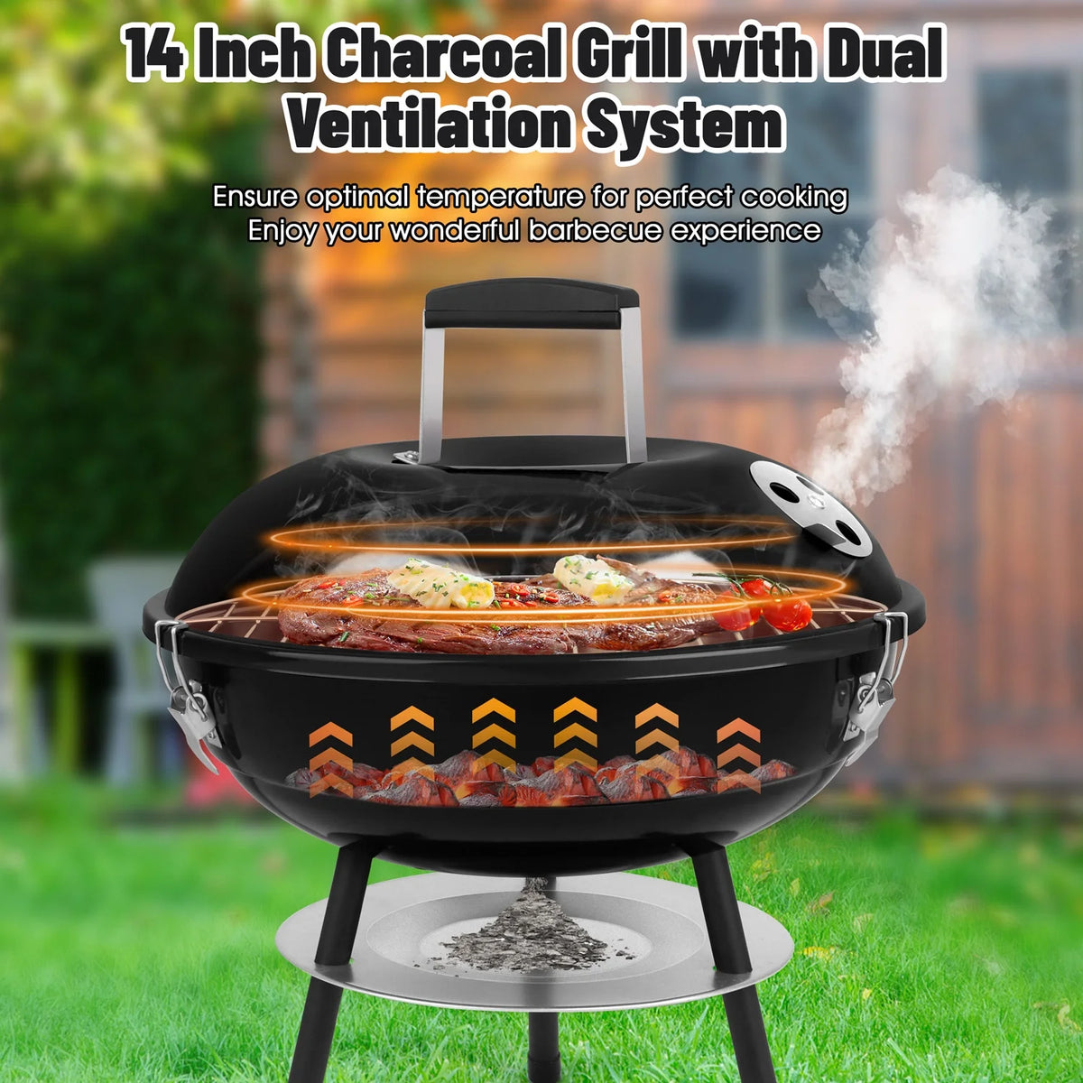 14 inch Portable Charcoal Grill with Black Lid T4655