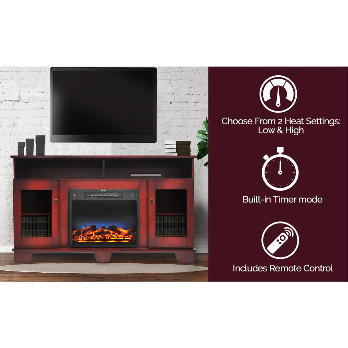 Electric Fireplace Heater with Entertainment Stand and LED Flame Display I7751