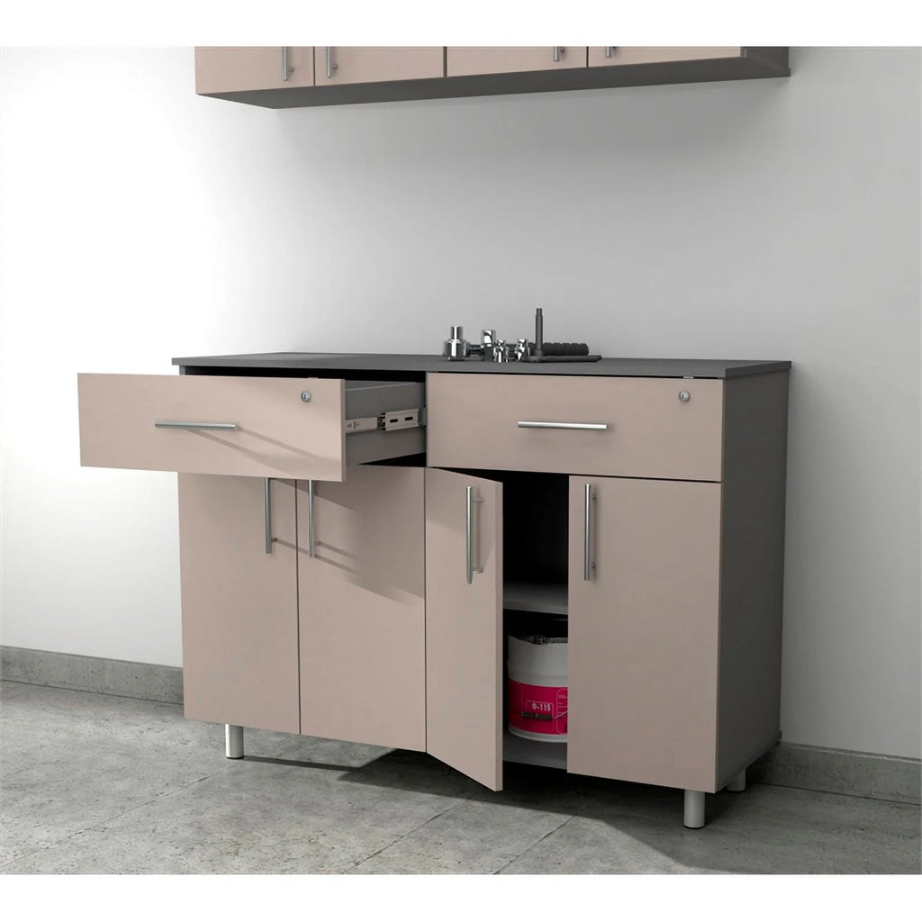 Engineered Wood Double Storage Garage Cabinet in Taupe L897149