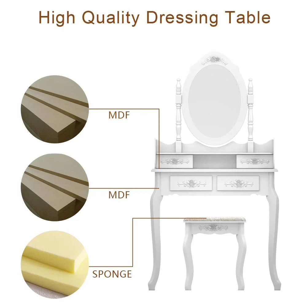 White Vanity Table Set with Mirror and 4 Drawers H637303