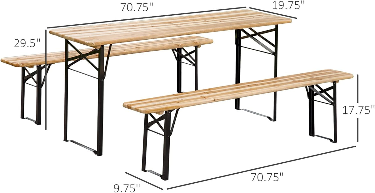 Wooden Outdoor Folding Picnic Table Set with Benches W275813