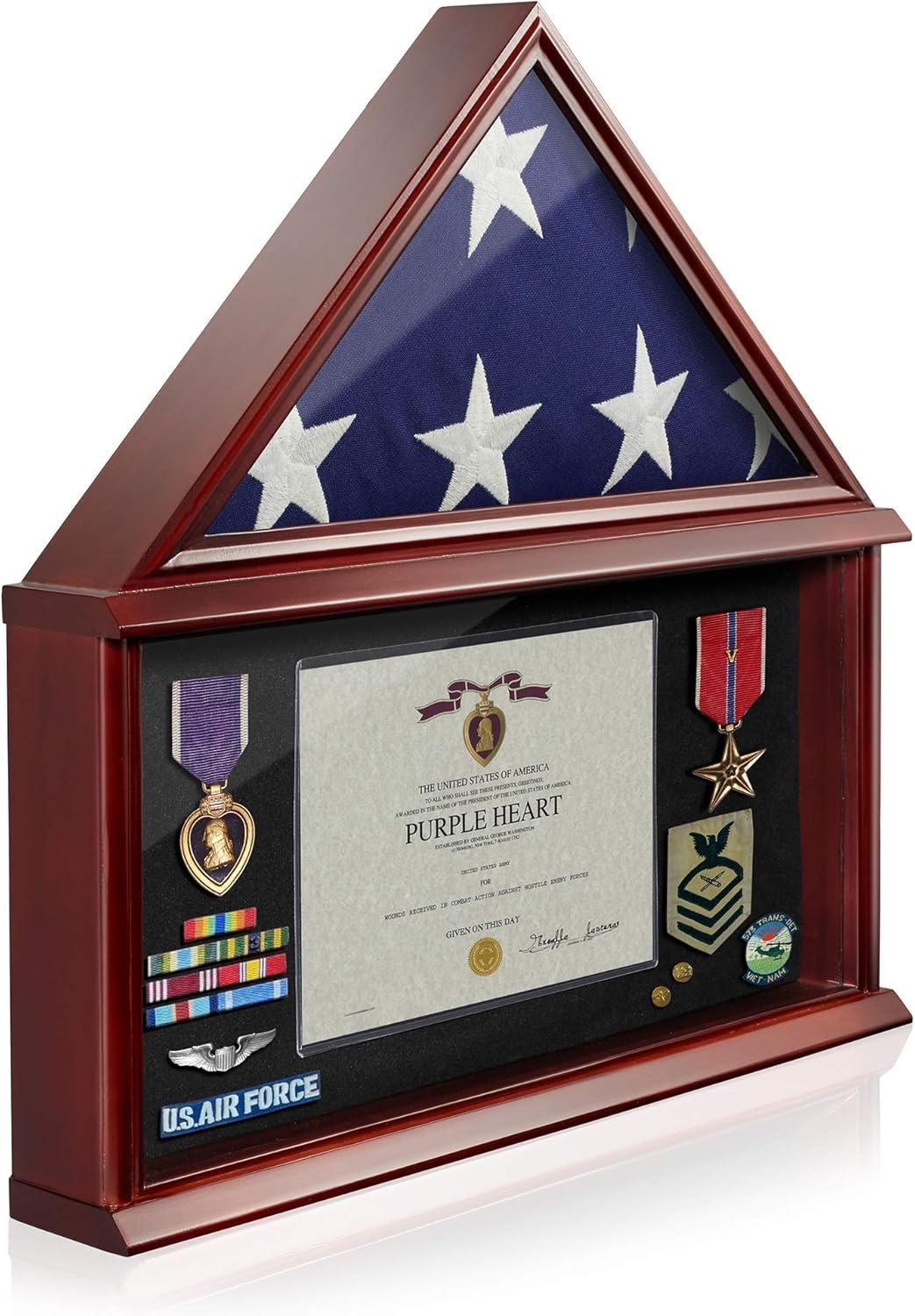 Large Solid Wood Mahogany Finish Flag Display Case R799