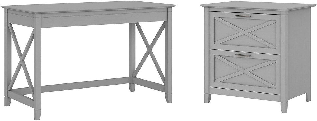 Linen White Oak Writing Desk with File Cabinet P37890