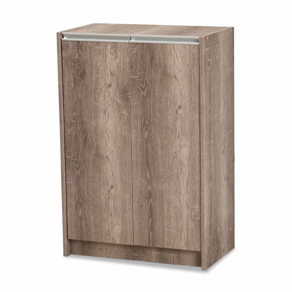 Weathered Oak Finished Wood 2-Door Shoe Cabinet E1709