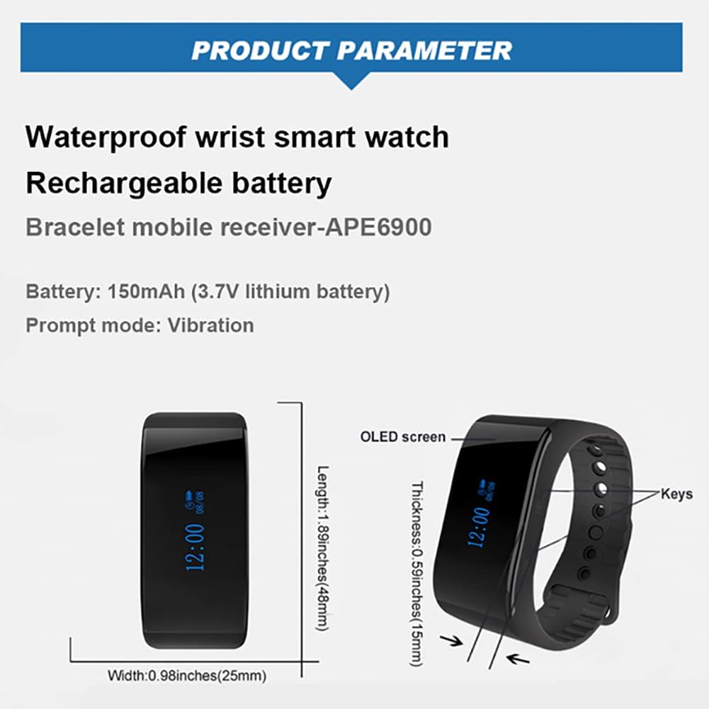 Wireless Calling System, Waterproof Pager Watch Receiver, Pack of 5 Pagers and 1 Receiver O582