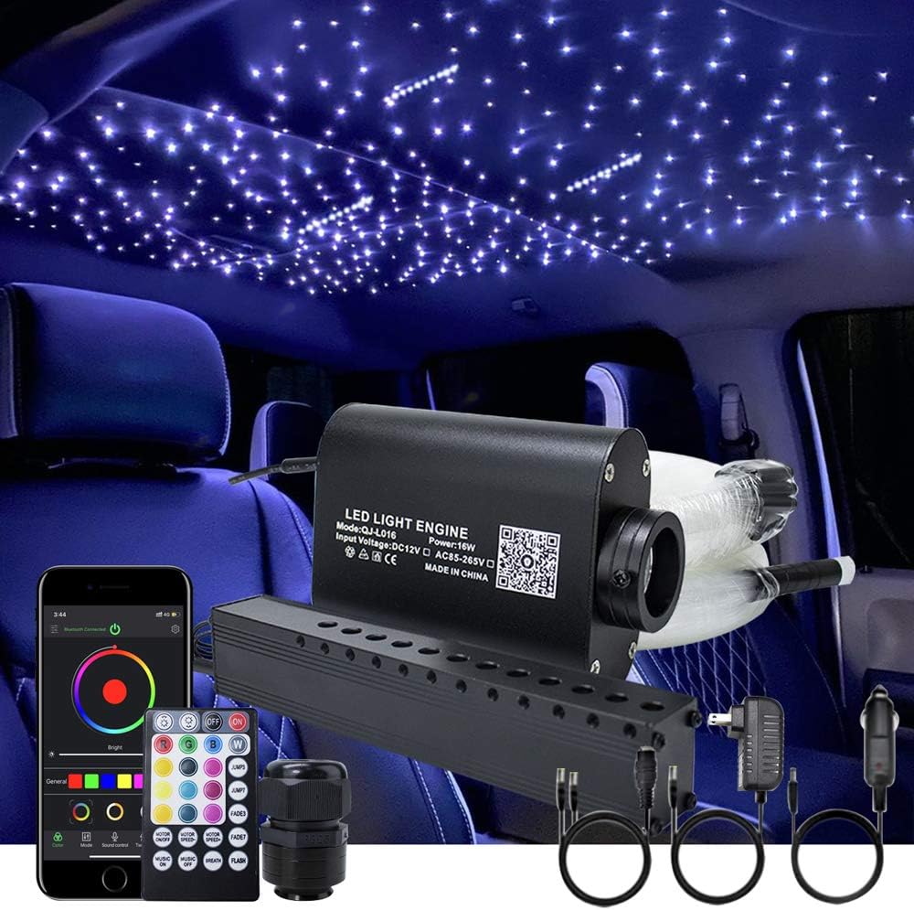16W Fibre Optic Star Ceiling Light Kit RGBW Sound Sensor with Remote and Fiber Cable 550pcs 0.75mm 13.1ft/4m R62082