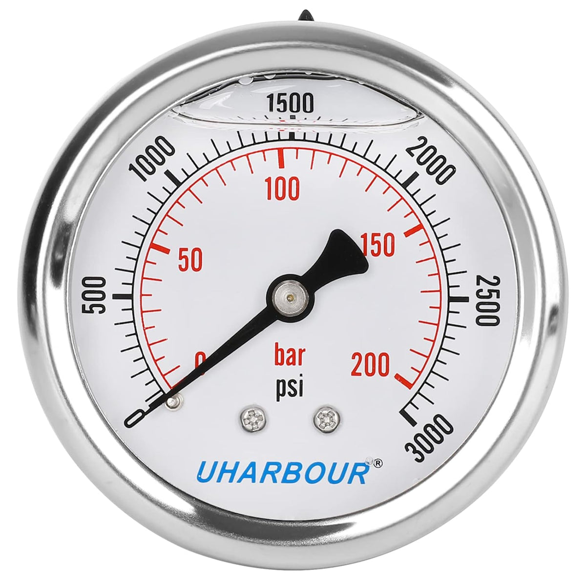 Glycerin Filled Pressure Gauge 5000psi/350bar Stainless Steel 2-1/2 dial 1/4NPT Back Connection D844220