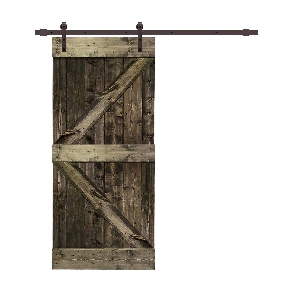 Stained Wood Sliding Barn Door with Hardware Kit O71651