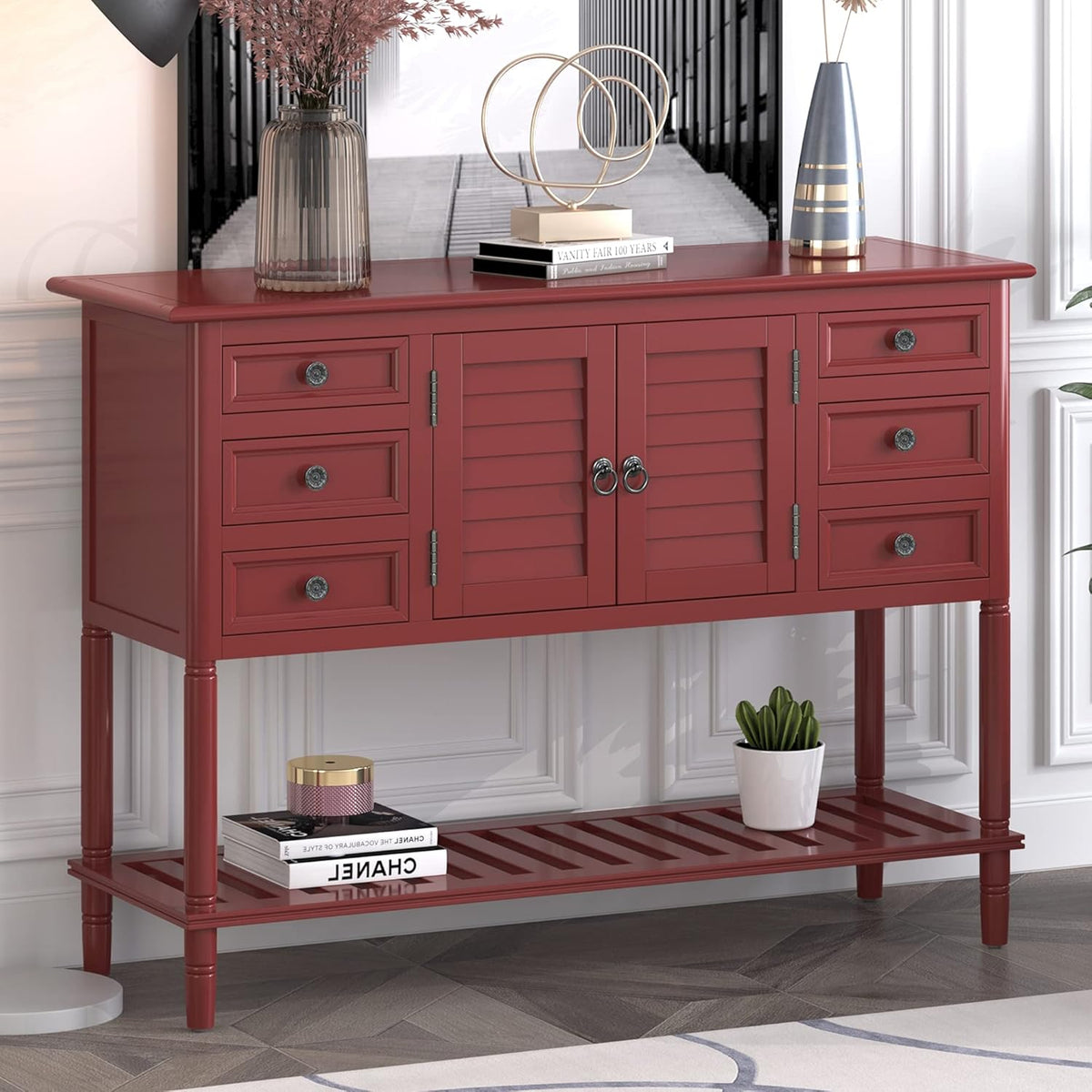 Vintage Console Table with 6 Drawers, 1 Cabinet and 1 Shelf M8387