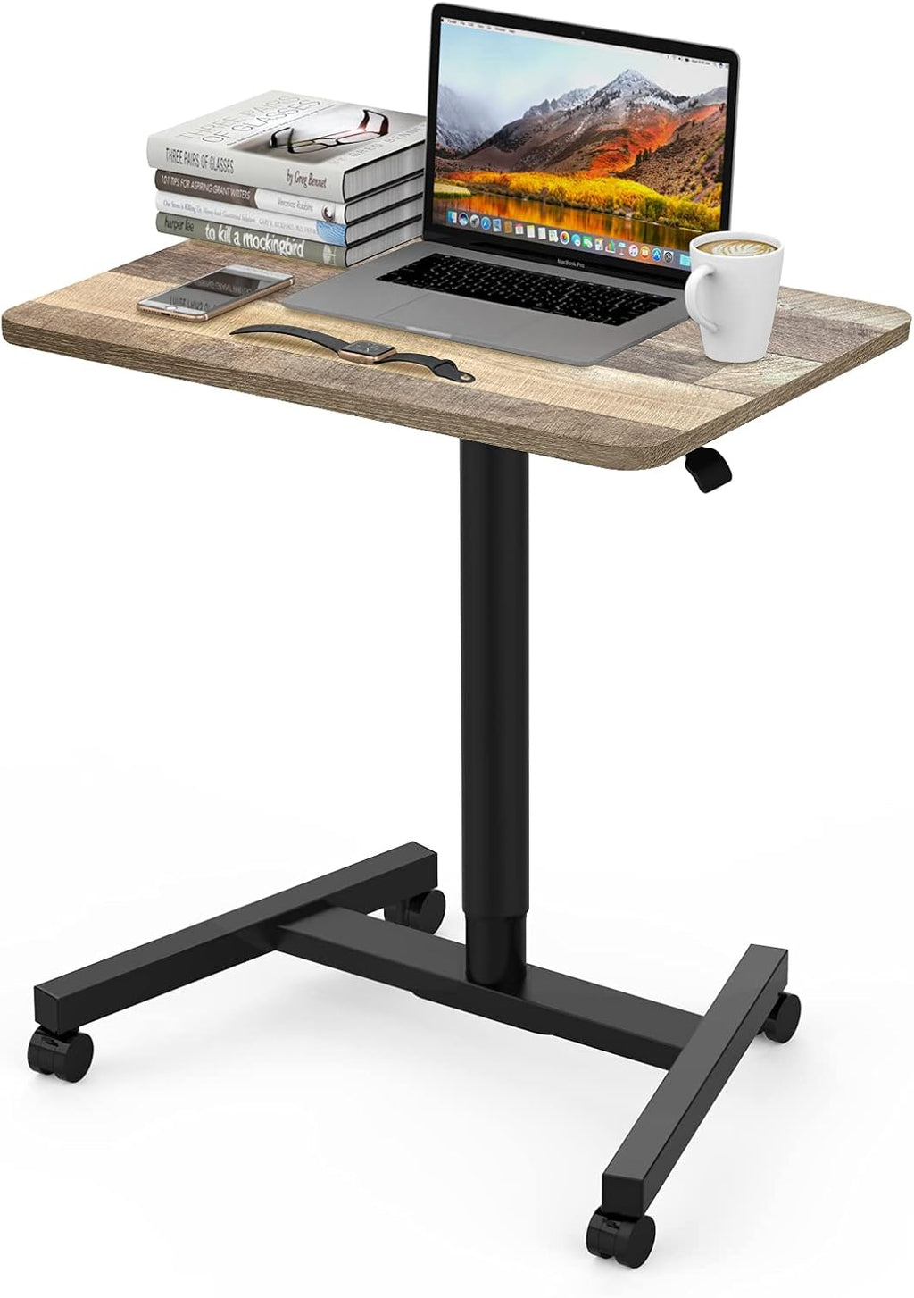White Adjustable Rolling Laptop Desk Cart E634