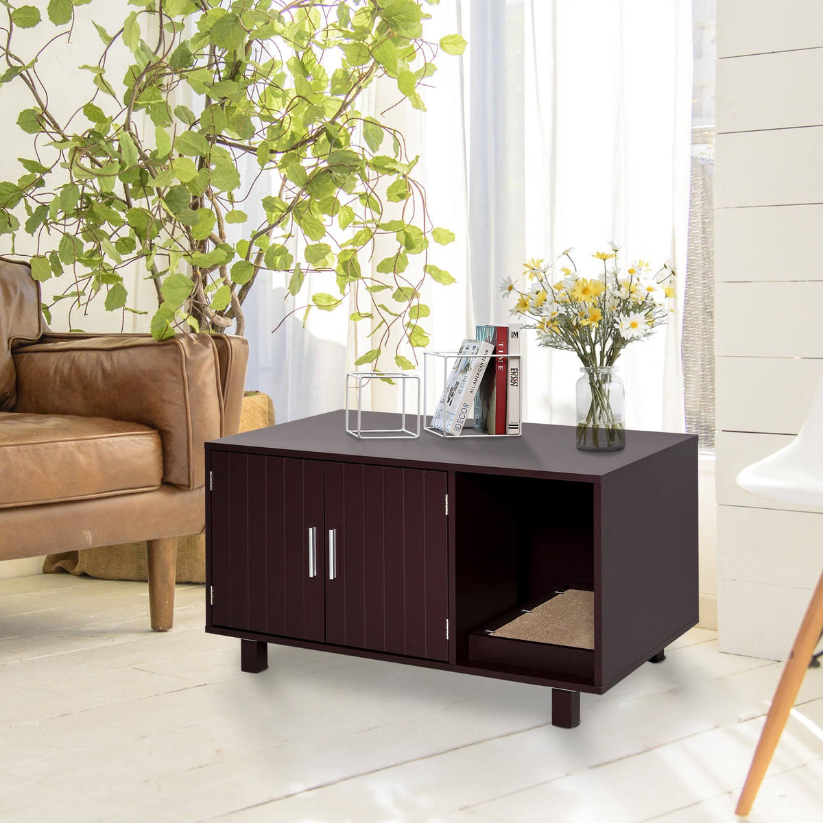 Cat Box Furniture with Scratch & Magnetic Doors F35180