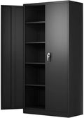 Black 72'' Tall Metal Storage Cabinet with 2 Doors and Adjustable Shelves T483