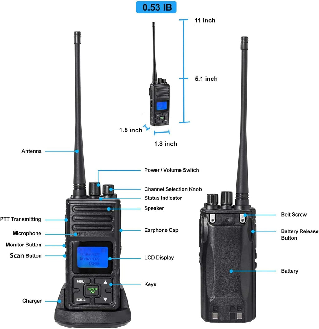 5 Watts UHF Programmable Handheld Two Way Radios 6 Packs W57928
