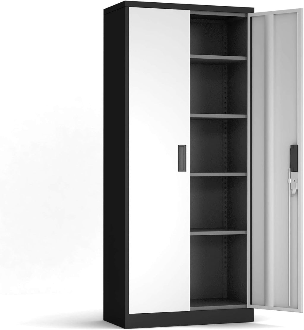 Black 72'' Tall Metal Storage Cabinet with 2 Doors and Adjustable Shelves T483