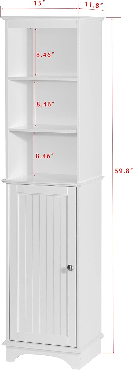 White Freestanding Storage Cabinet with Three Tier Shelves Z6212