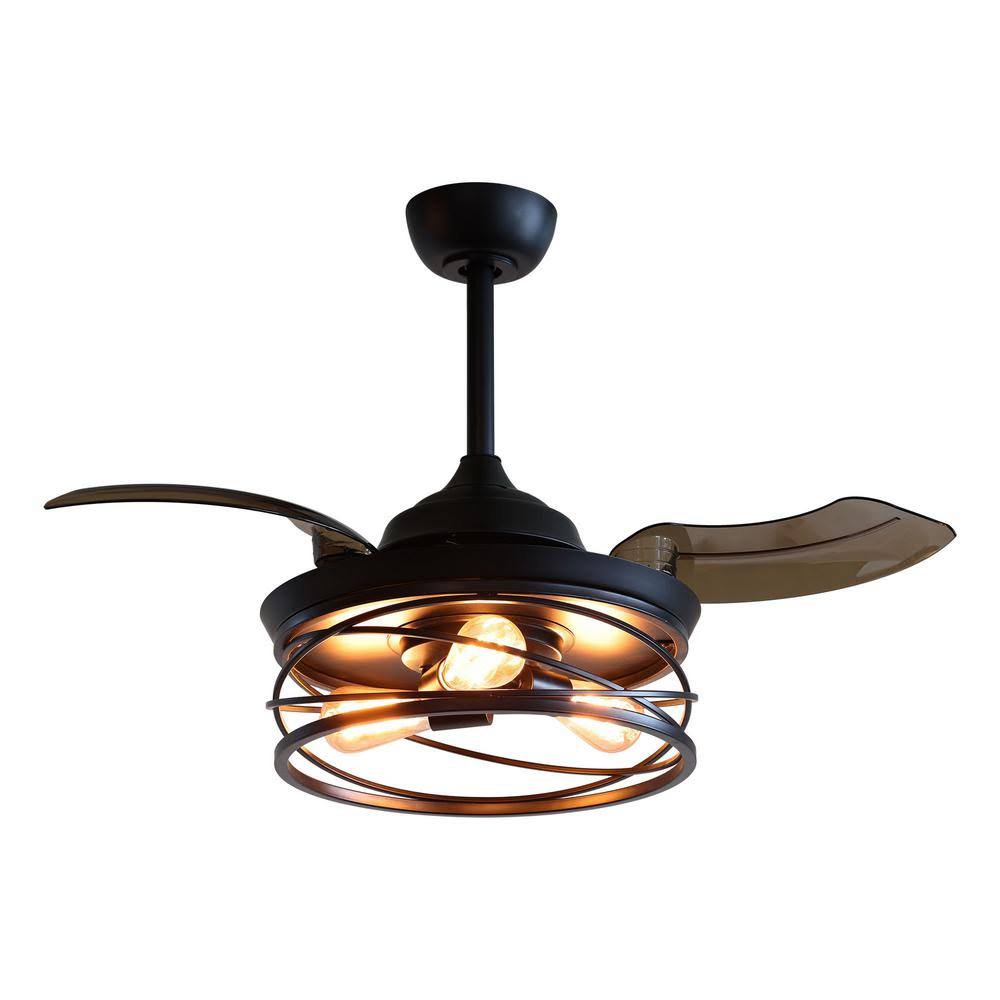 Black Caged Retractable Ceiling Fan with Light Kit and Remote P694195