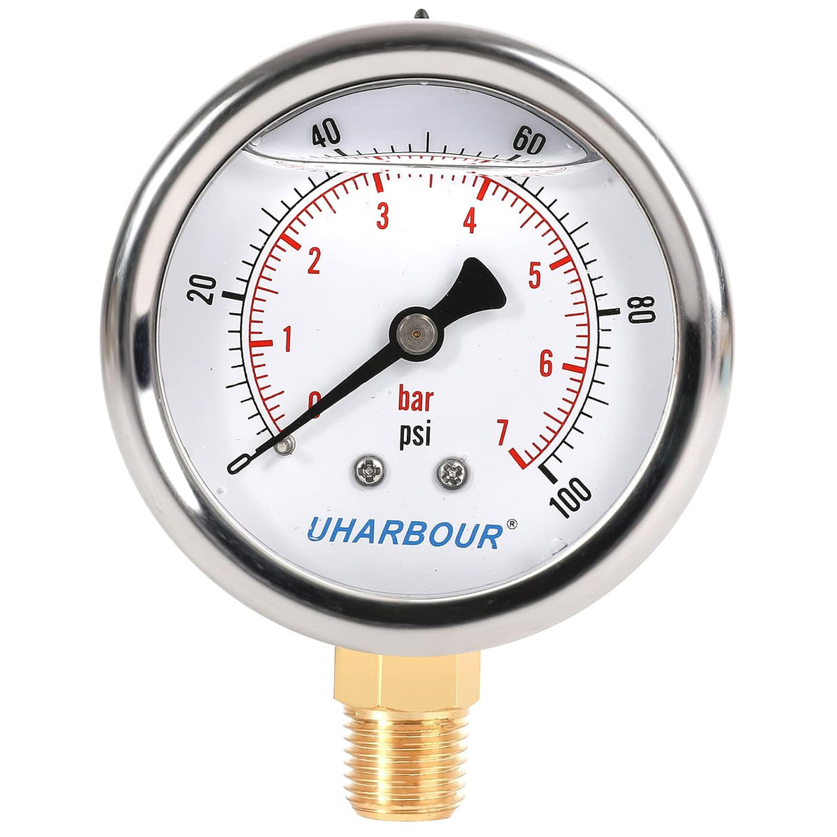 Glycerin Filled Pressure Gauge 5000psi/350bar Stainless Steel 2-1/2 dial 1/4NPT Back Connection D844220