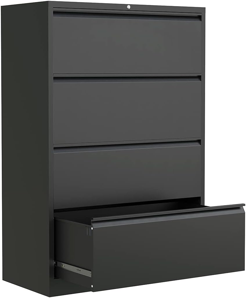 4 Drawer Black Metal Lateral File Cabinet with Lock K8400