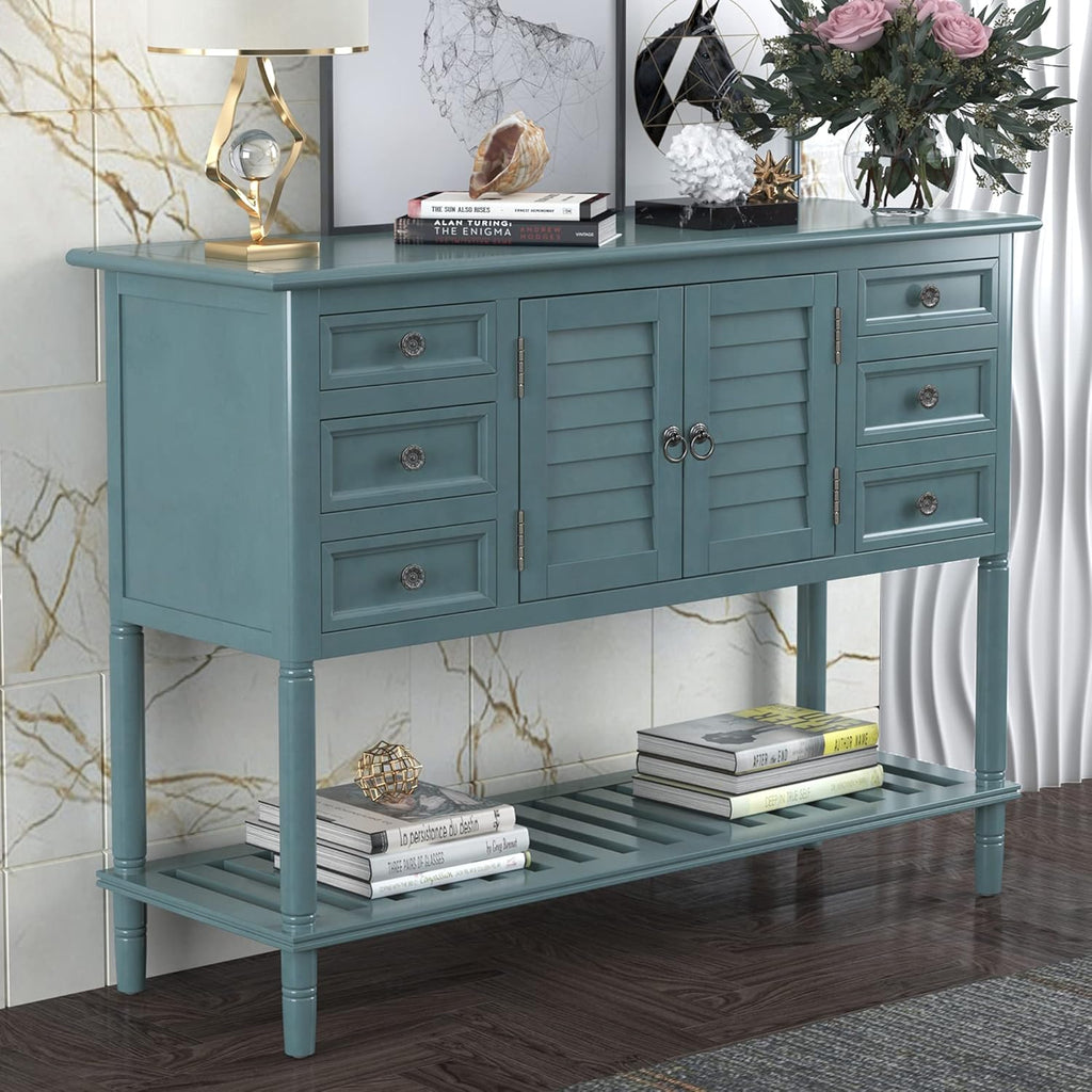 Vintage Console Table with 6 Drawers, 1 Cabinet and 1 Shelf M8387