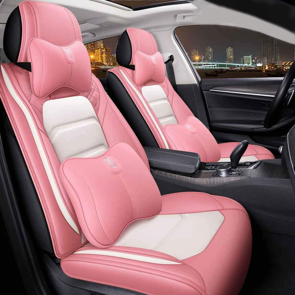 Leather Car Seat Covers 5 Seats Full Set Black Pink Q613675