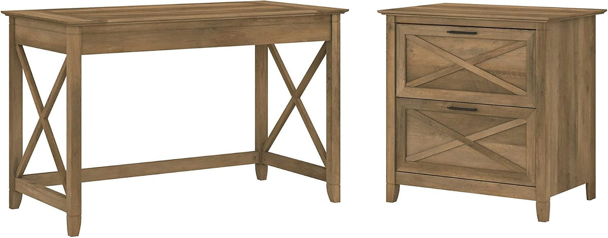 Linen White Oak Writing Desk with File Cabinet P37890