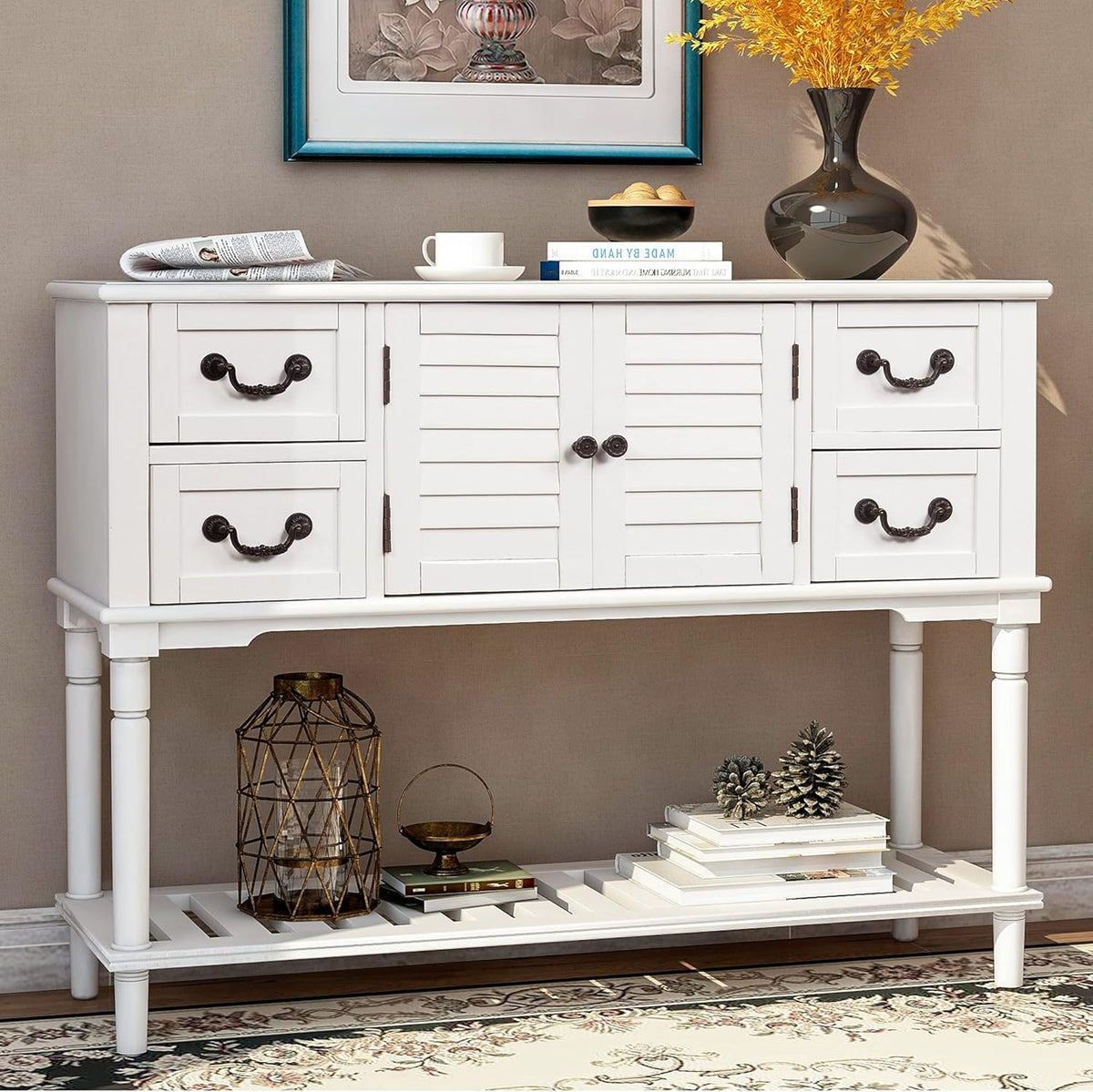 Vintage Console Table with 6 Drawers, 1 Cabinet and 1 Shelf M8387