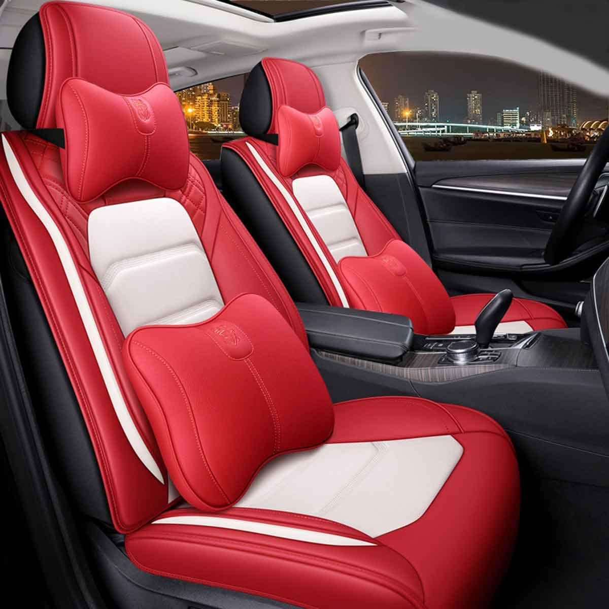 Leather Car Seat Covers 5 Seats Full Set Black Pink Q613675