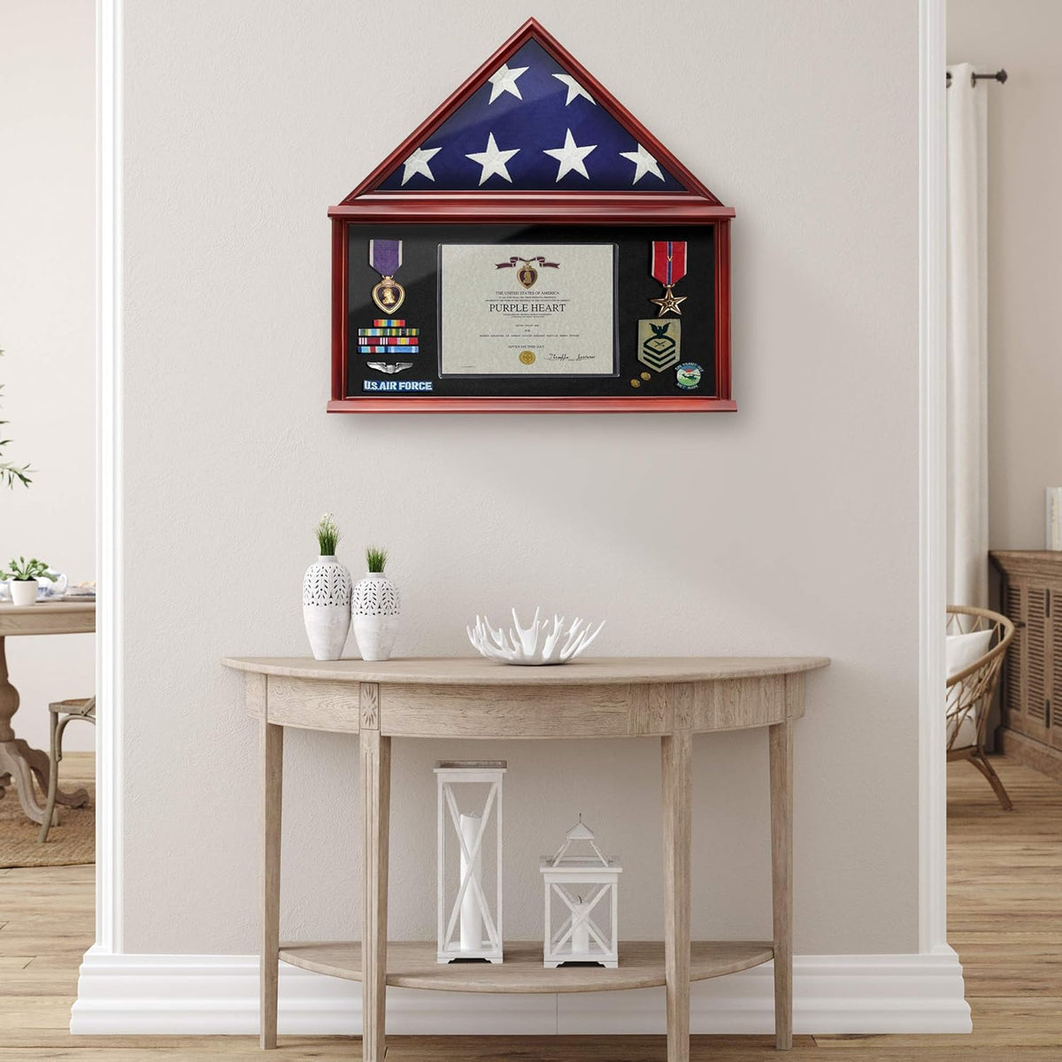 Large Solid Wood Mahogany Finish Flag Display Case R799
