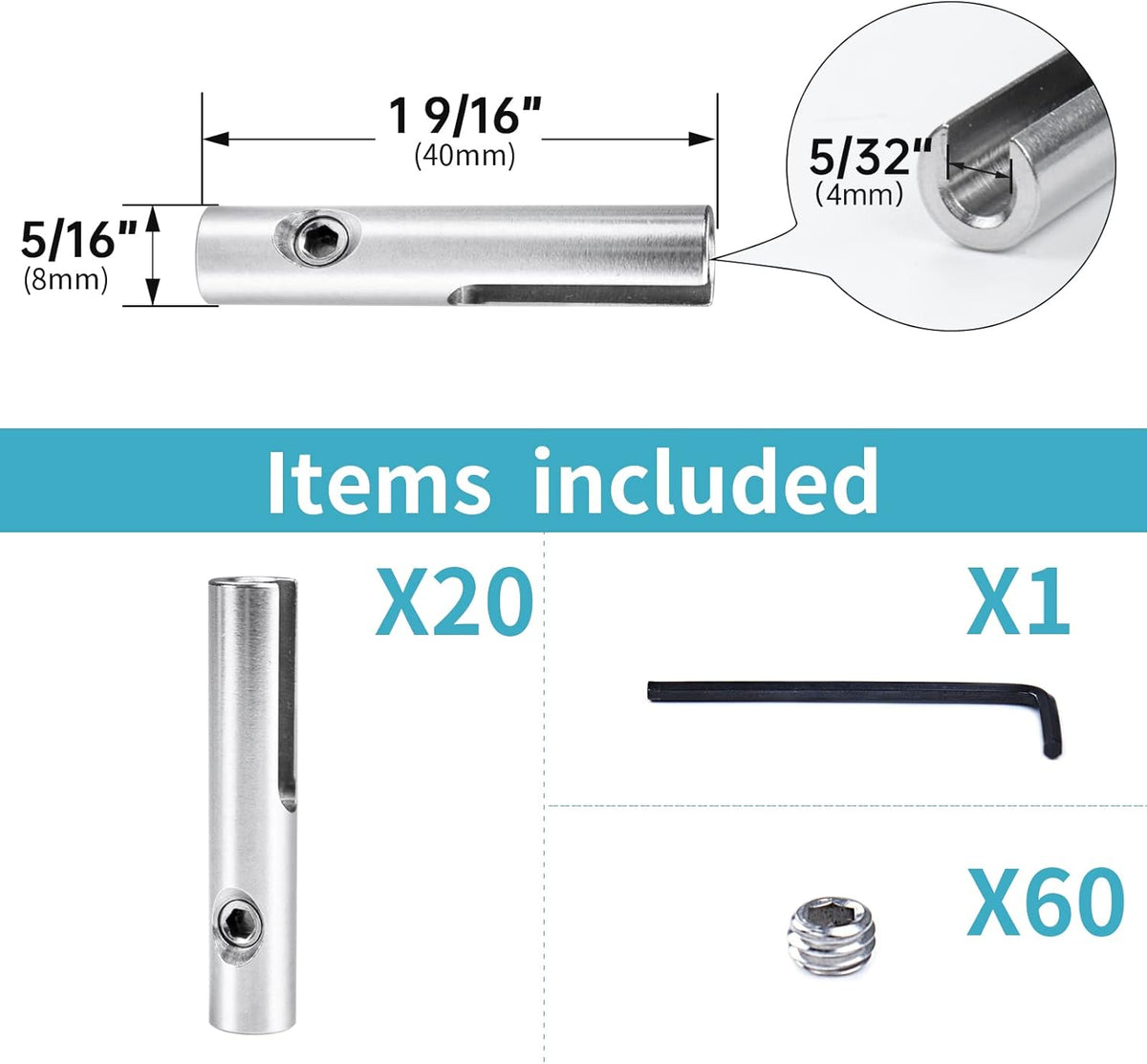 20 Pack 1/8 Swageless Invisible Cable Railing Kit T316 Stainless Steel W993525