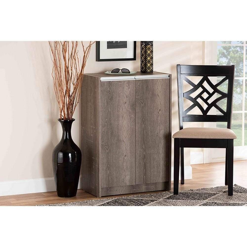 Weathered Oak Finished Wood 2-Door Shoe Cabinet E1709