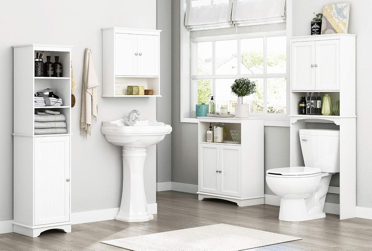 White Freestanding Storage Cabinet with Three Tier Shelves Z6212