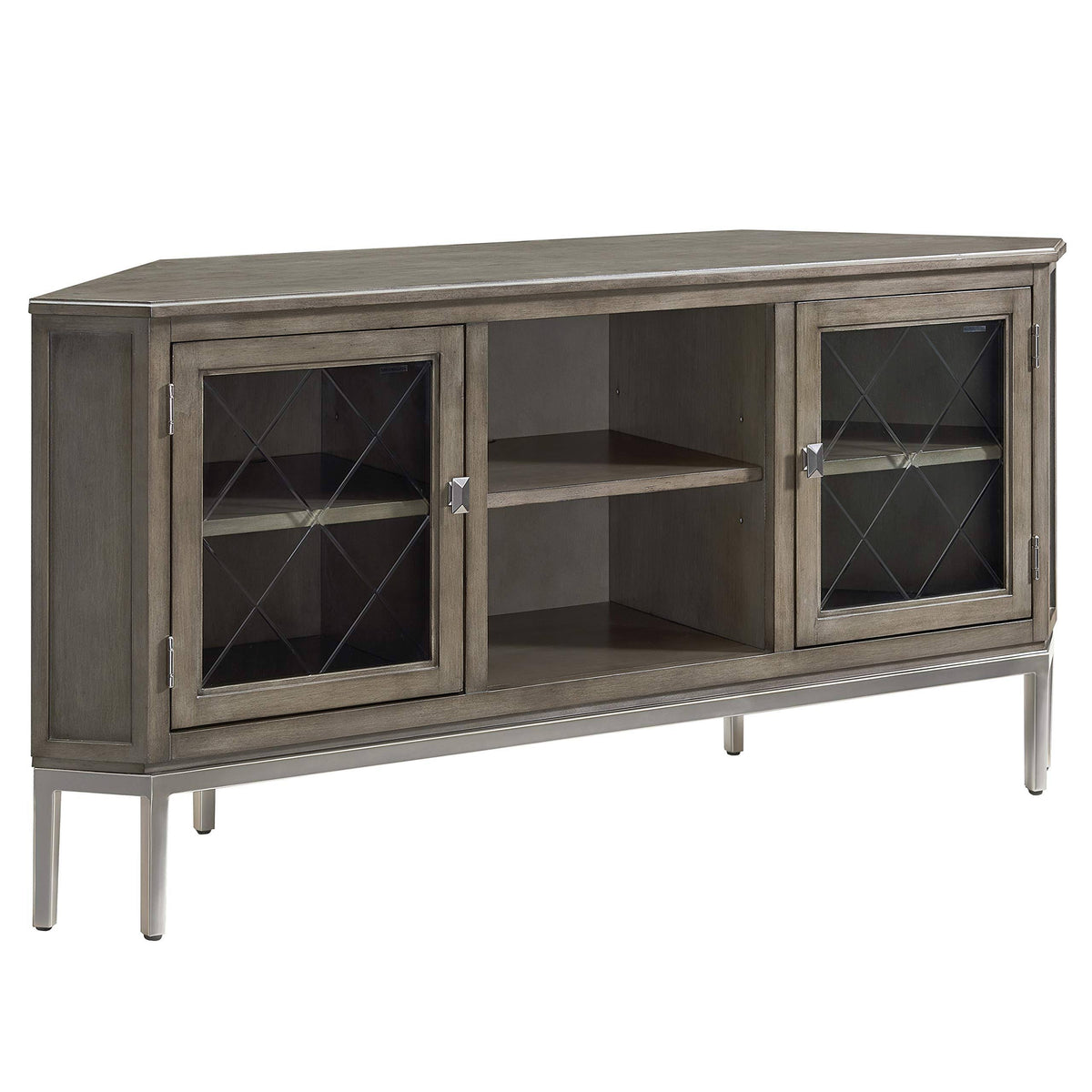 Gray Corner TV Stand with Metal Base S8924