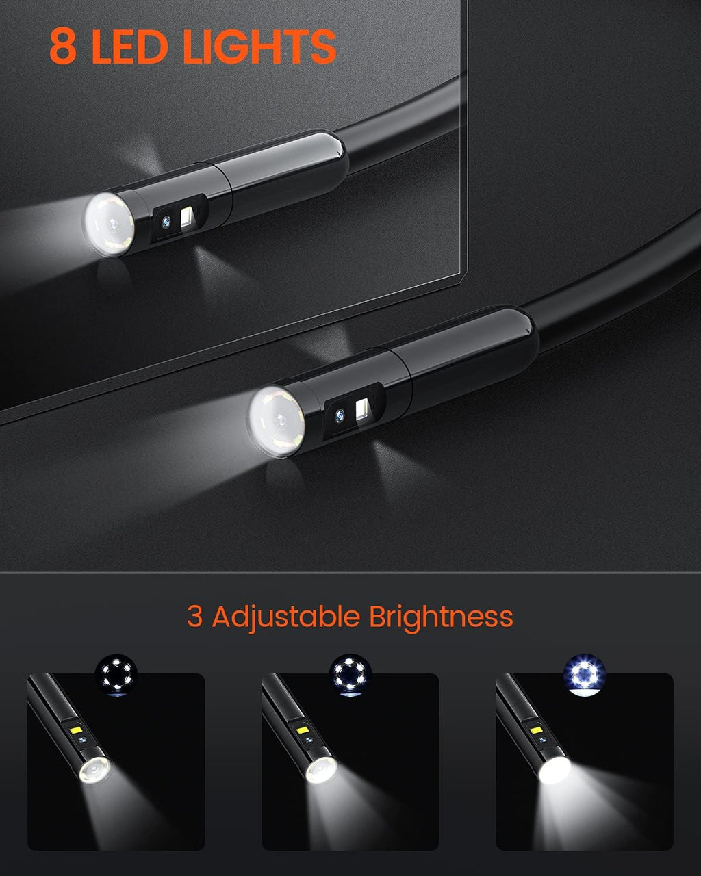 Triple Lens Inspection Camera, Waterproof Borescope with Light, 5 IPS Screen, 16.4ft Flexible Cable P729