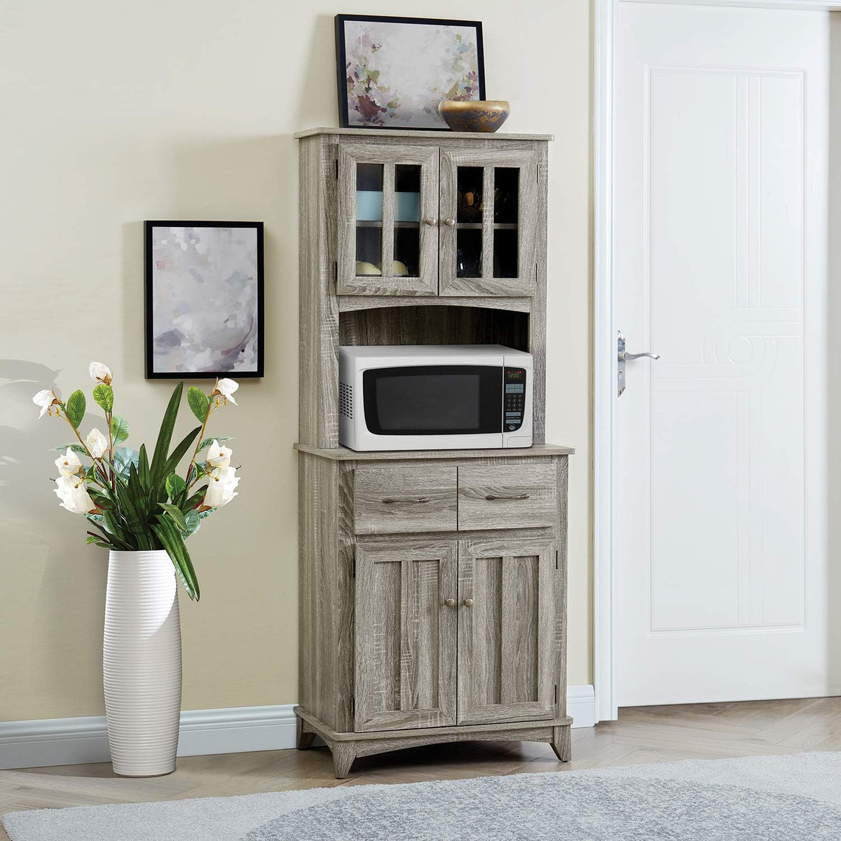 Charcoal Microwave Storage Stand with Double Door Cabinets R801169