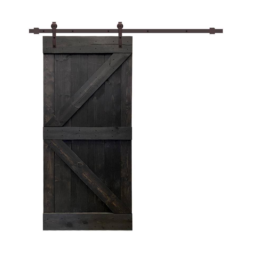 Stained Wood Sliding Barn Door with Hardware Kit O71651