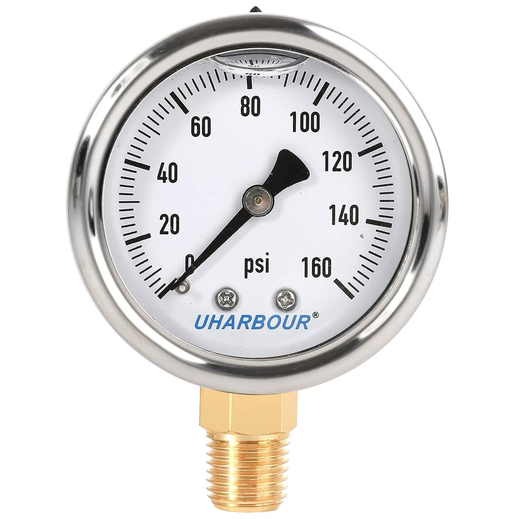 Glycerin Filled Pressure Gauge 5000psi/350bar Stainless Steel 2-1/2 dial 1/4NPT Back Connection D844220
