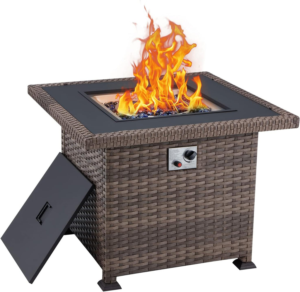 38 Inch 50,000 BTU Round Propane Fire Pit Table with Lid and Fire Glass T5952