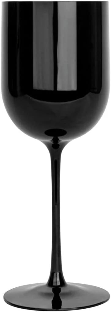20 Pack Black 12 oz Plastic Wine Glasses with Gold Rim D1260